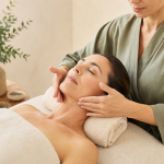 Masaje facial Kobido realizado por una terapeuta en Arenys de Mar